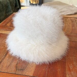 Luxurious White Faux Fur Bucket Hat